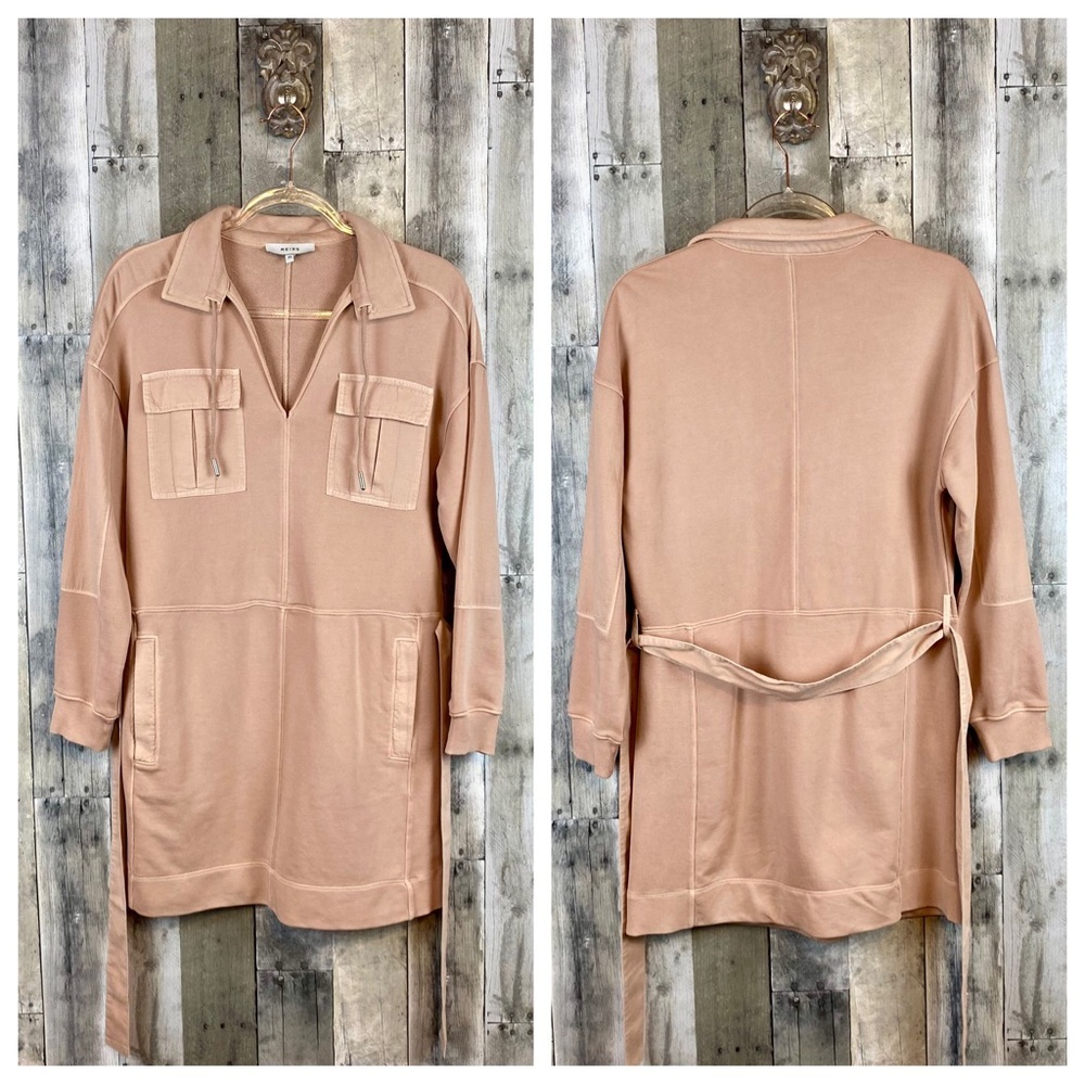 REISS Lila Twin Pocket Jersey Dress in Peach Size Extra Small. - Picture 10 of 13